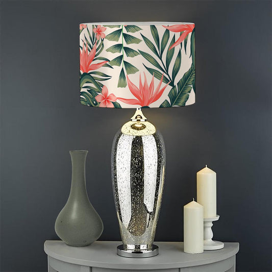 Blossom Tropical Leaves Pattern Print Drum Lamp Shade