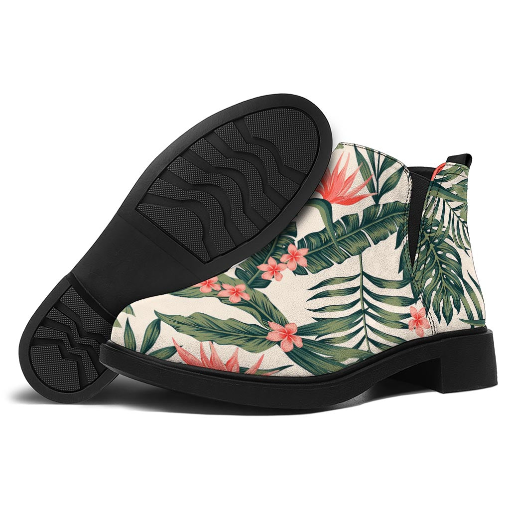 Blossom Tropical Leaves Pattern Print Flat Ankle Boots