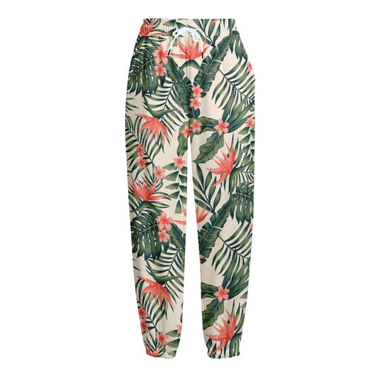 Blossom Tropical Leaves Pattern Print Fleece Lined Knit Pants
