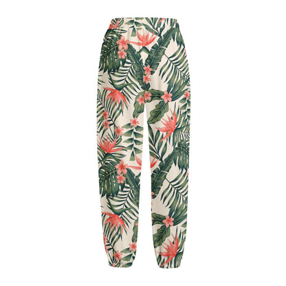 Blossom Tropical Leaves Pattern Print Fleece Lined Knit Pants