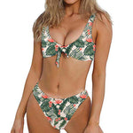 Blossom Tropical Leaves Pattern Print Front Bow Tie Bikini