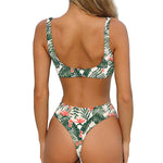 Blossom Tropical Leaves Pattern Print Front Bow Tie Bikini
