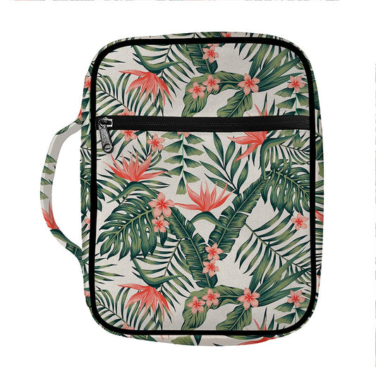 Blossom Tropical Leaves Pattern Print Front Pocket Bible Bag