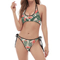 Blossom Tropical Leaves Pattern Print Halter Scoop Tie Side Bikini