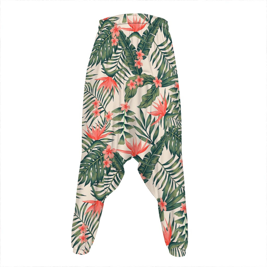 Blossom Tropical Leaves Pattern Print Hammer Pants