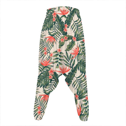 Blossom Tropical Leaves Pattern Print Hammer Pants