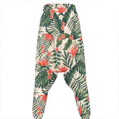 Blossom Tropical Leaves Pattern Print Hammer Pants