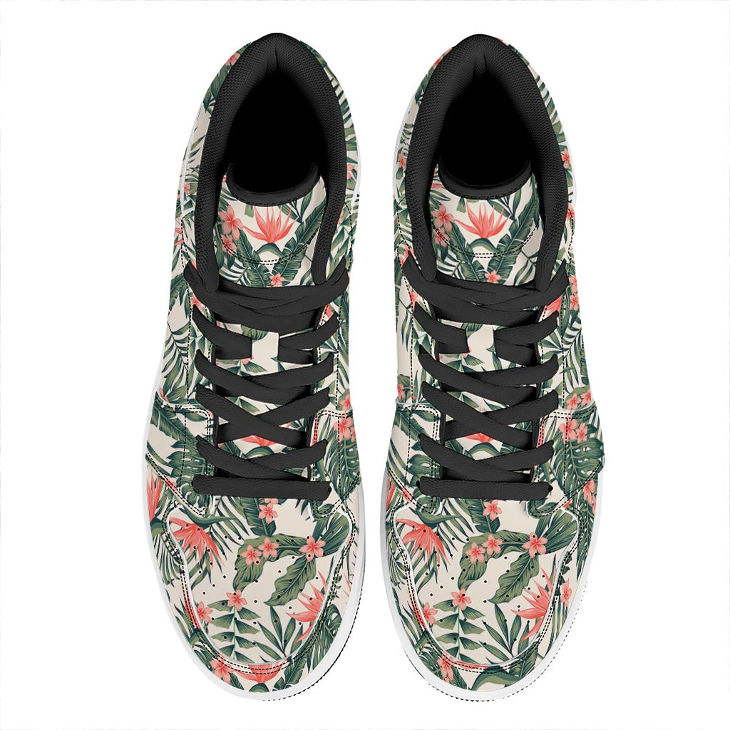 Blossom Tropical Leaves Pattern Print High Top Leather Sneakers