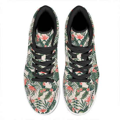 Blossom Tropical Leaves Pattern Print High Top Leather Sneakers
