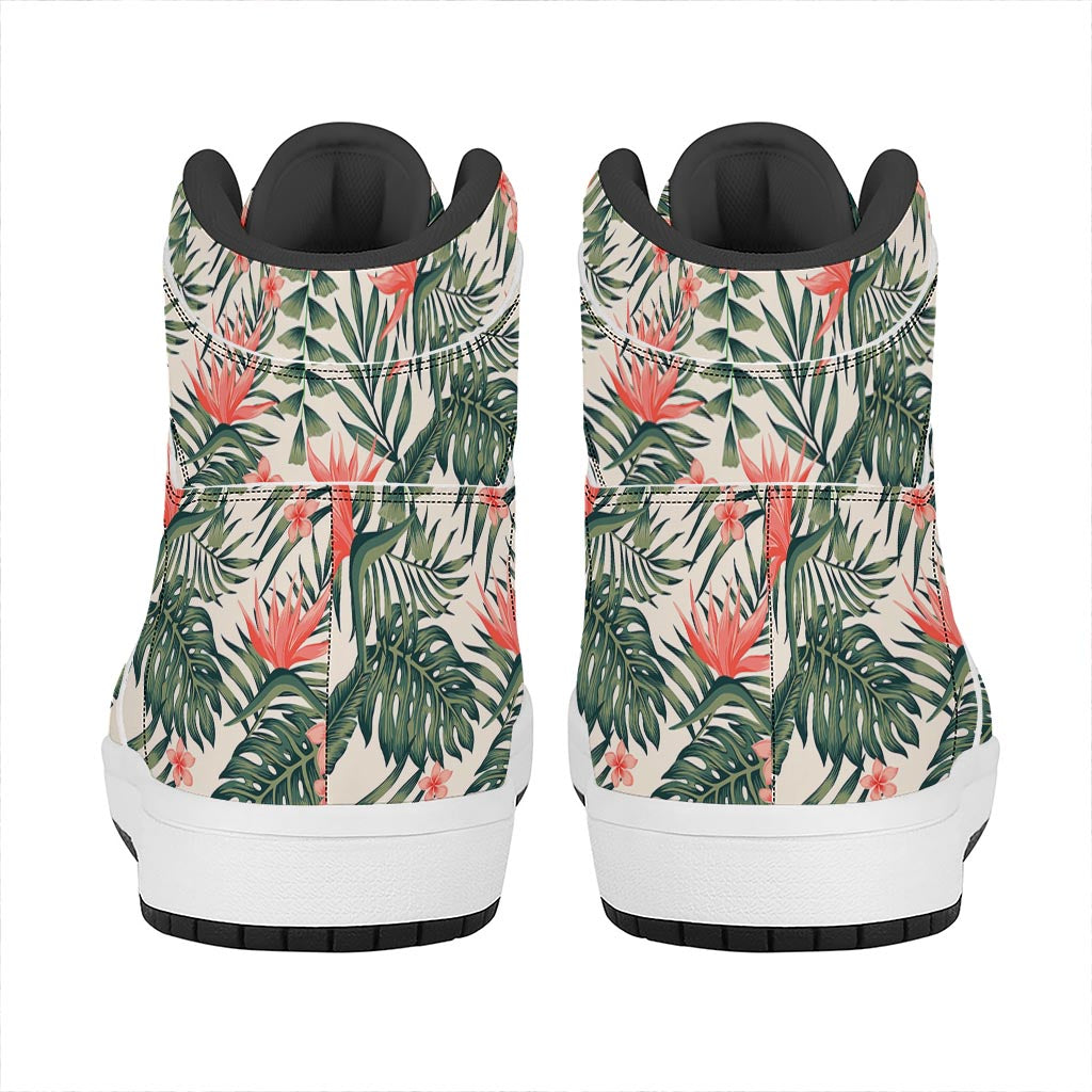 Blossom Tropical Leaves Pattern Print High Top Leather Sneakers