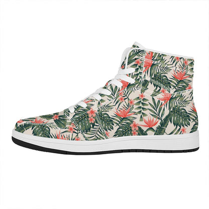 Blossom Tropical Leaves Pattern Print High Top Leather Sneakers