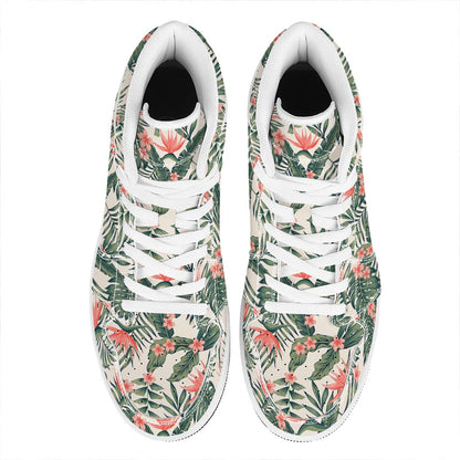 Blossom Tropical Leaves Pattern Print High Top Leather Sneakers