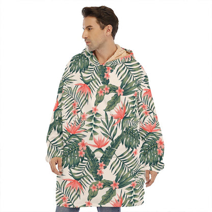 Blossom Tropical Leaves Pattern Print Hoodie Blanket