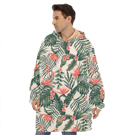 Blossom Tropical Leaves Pattern Print Hoodie Blanket