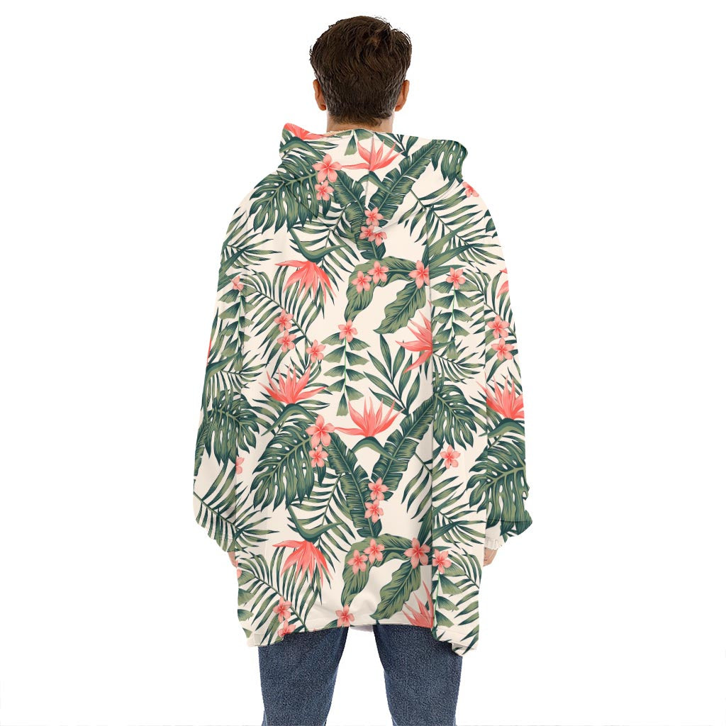 Blossom Tropical Leaves Pattern Print Hoodie Blanket