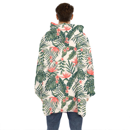 Blossom Tropical Leaves Pattern Print Hoodie Blanket