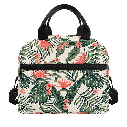 Blossom Tropical Leaves Pattern Print Insulated Lunch Bag