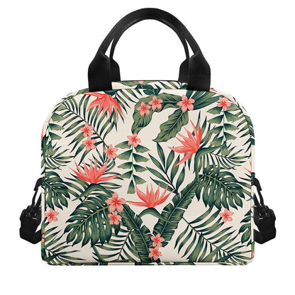 Blossom Tropical Leaves Pattern Print Insulated Lunch Bag