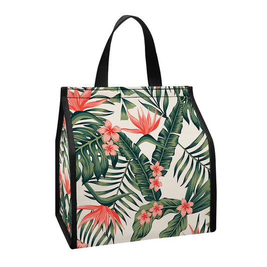 Blossom Tropical Leaves Pattern Print Insulated Lunch Tote
