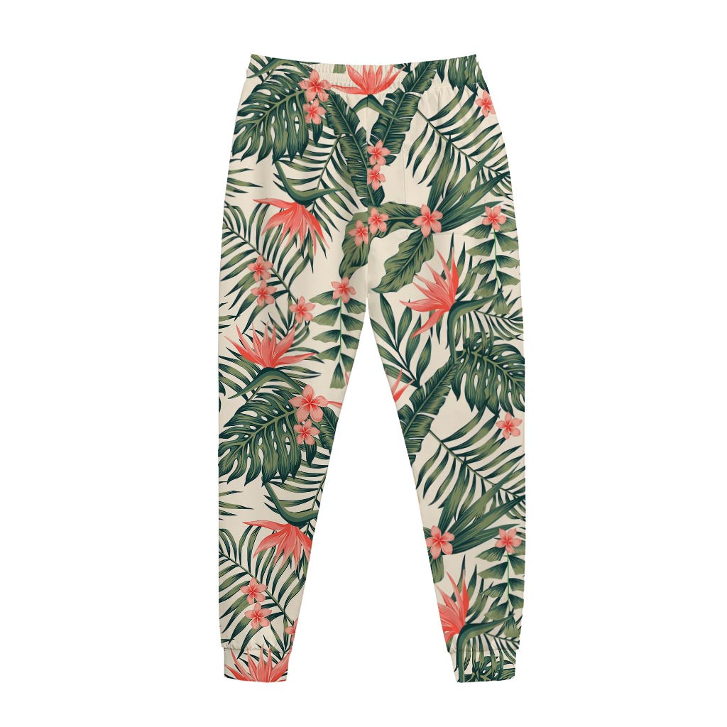 Blossom Tropical Leaves Pattern Print Jogger Pants