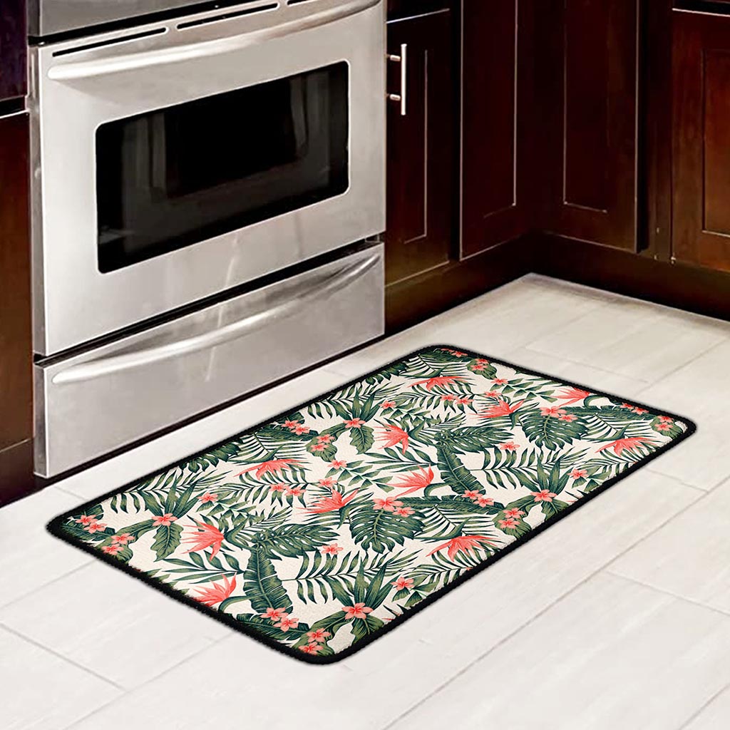 Blossom Tropical Leaves Pattern Print Kitchen Mat