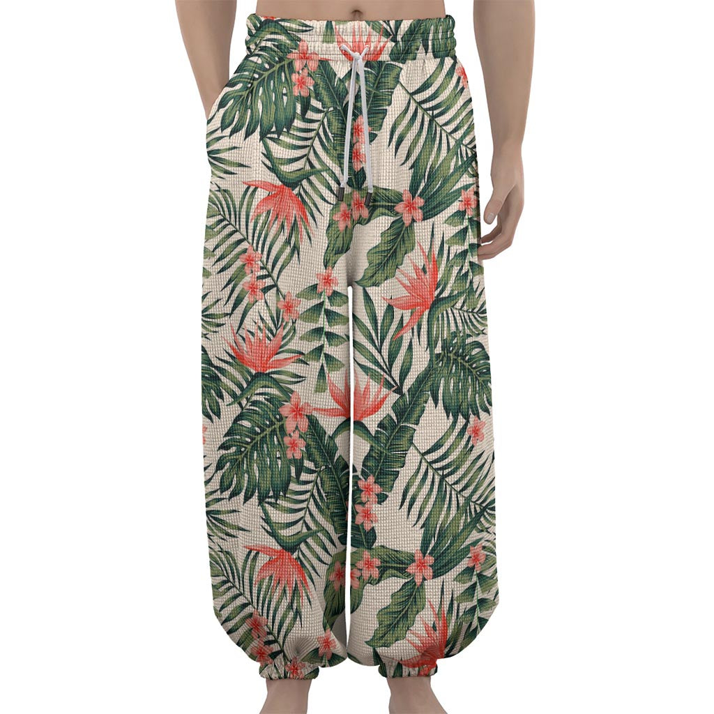 Blossom Tropical Leaves Pattern Print Lantern Pants