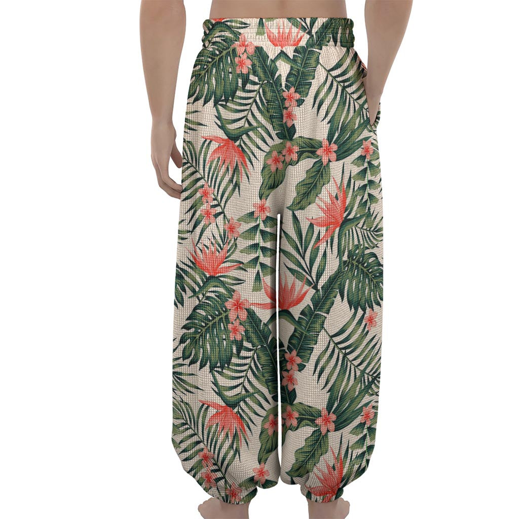 Blossom Tropical Leaves Pattern Print Lantern Pants