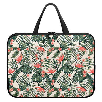 Blossom Tropical Leaves Pattern Print Laptop Sleeve With Handle