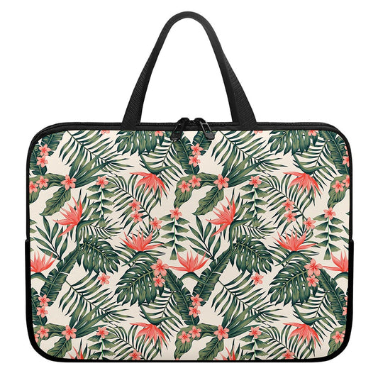 Blossom Tropical Leaves Pattern Print Laptop Sleeve With Handle