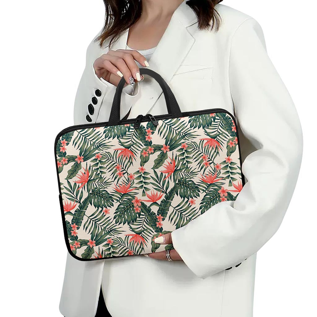 Blossom Tropical Leaves Pattern Print Laptop Sleeve With Handle