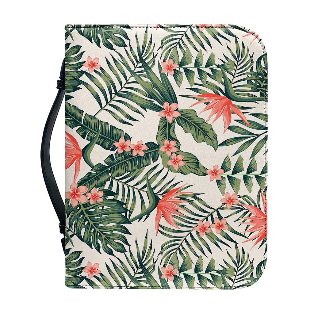 Blossom Tropical Leaves Pattern Print Leather Bible Cover