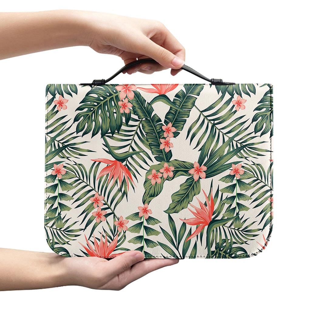 Blossom Tropical Leaves Pattern Print Leather Bible Cover