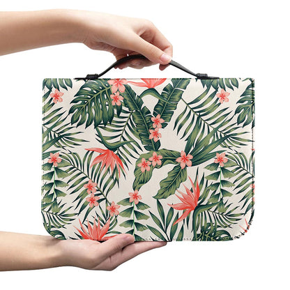 Blossom Tropical Leaves Pattern Print Leather Bible Cover