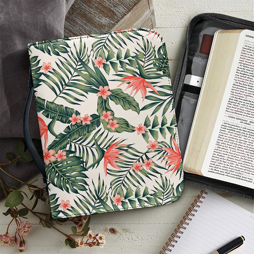 Blossom Tropical Leaves Pattern Print Leather Bible Cover