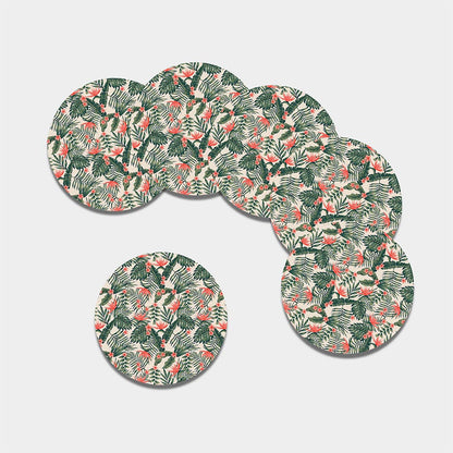 Blossom Tropical Leaves Pattern Print Leather Coaster Set