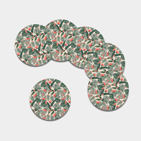 Blossom Tropical Leaves Pattern Print Leather Coaster Set