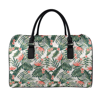 Blossom Tropical Leaves Pattern Print Leather Duffle Bag