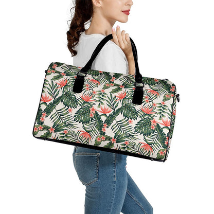 Blossom Tropical Leaves Pattern Print Leather Duffle Bag