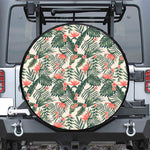 Blossom Tropical Leaves Pattern Print Leather Spare Tire Cover