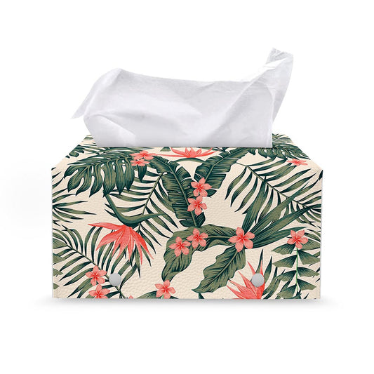 Blossom Tropical Leaves Pattern Print Leather Tissue Box Cover