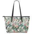 Blossom Tropical Leaves Pattern Print Leather Tote Bag With Zipper