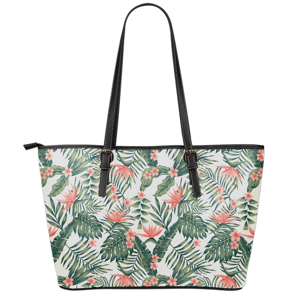 Blossom Tropical Leaves Pattern Print Leather Tote Bag