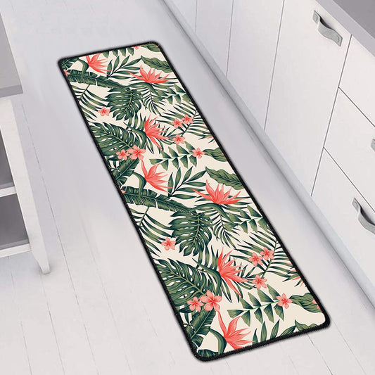 Blossom Tropical Leaves Pattern Print Long Kitchen Mat
