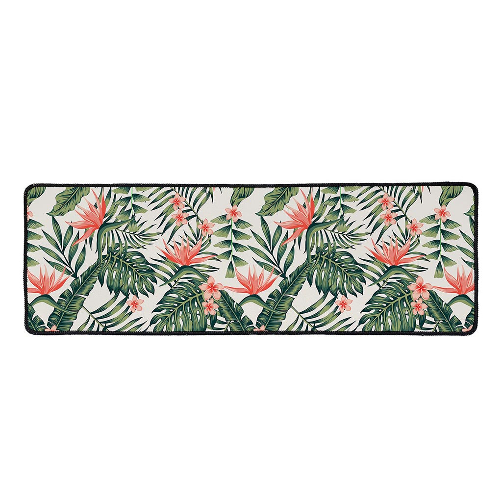 Blossom Tropical Leaves Pattern Print Long Kitchen Mat