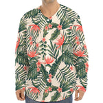 Blossom Tropical Leaves Pattern Print Long Sleeve Baseball Jersey