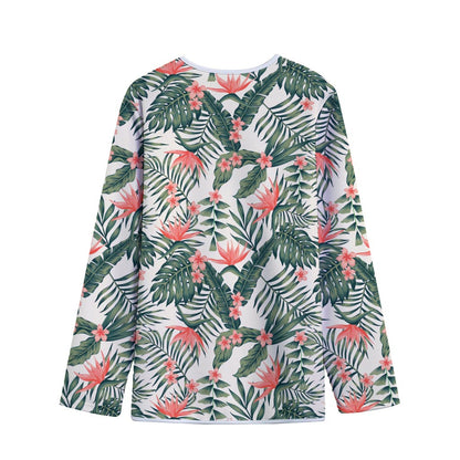 Blossom Tropical Leaves Pattern Print Long Sleeve Short Coat