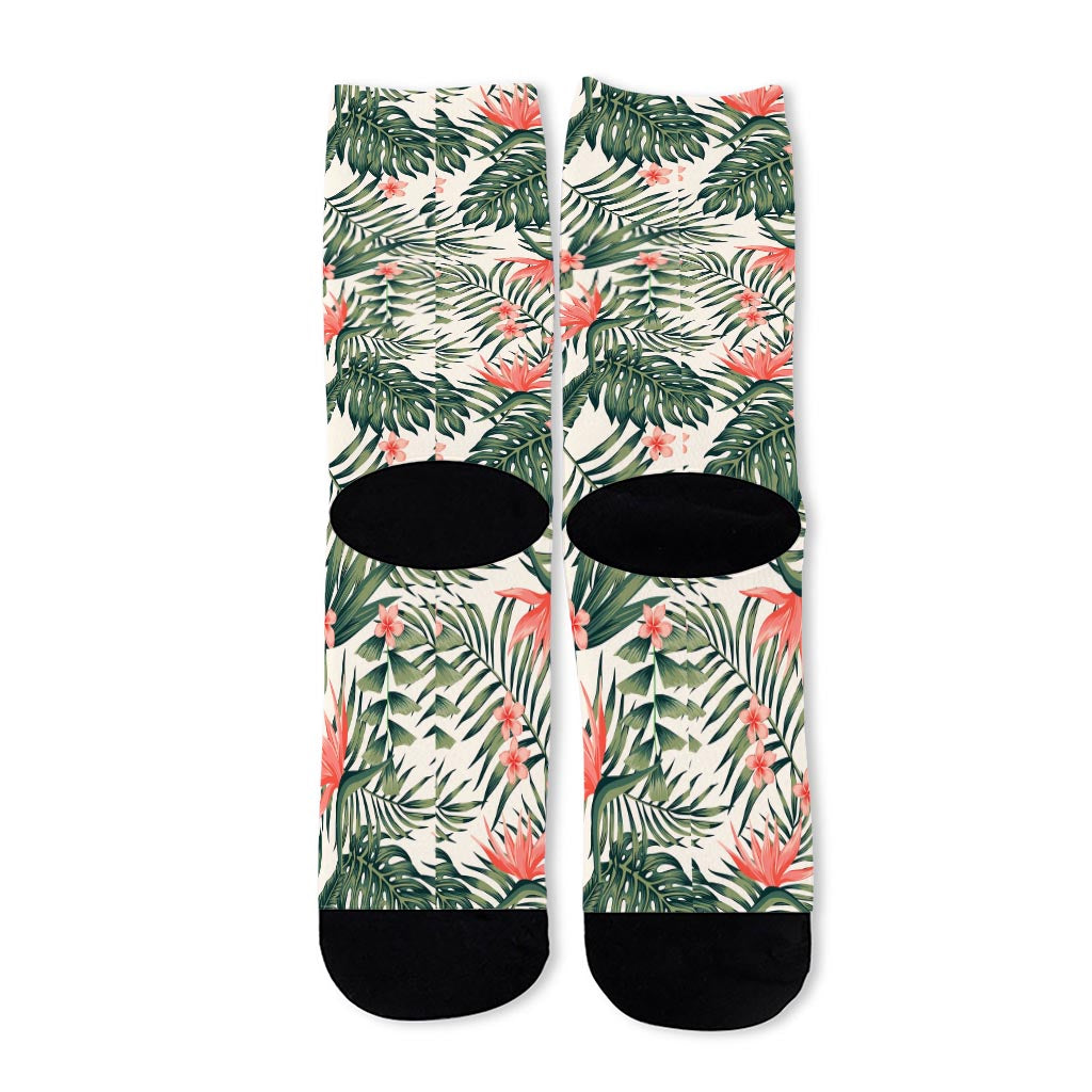 Blossom Tropical Leaves Pattern Print Long Socks