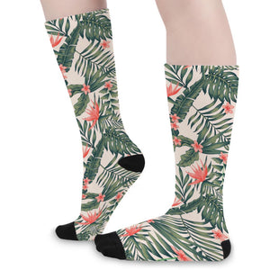 Blossom Tropical Leaves Pattern Print Long Socks