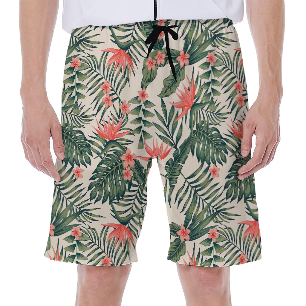 Blossom Tropical Leaves Pattern Print Men's Beach Shorts