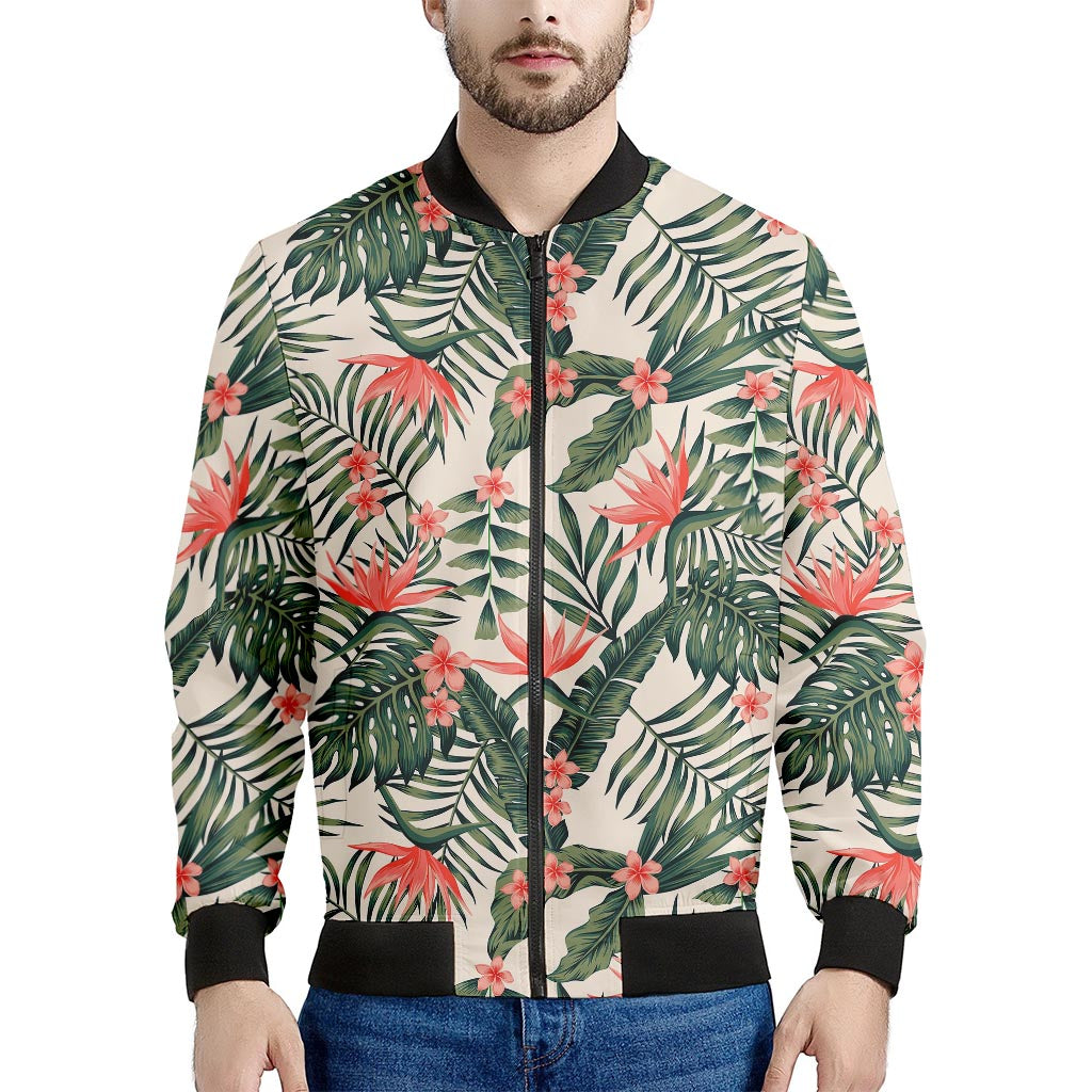 Blossom Tropical Leaves Pattern Print Men's Bomber Jacket